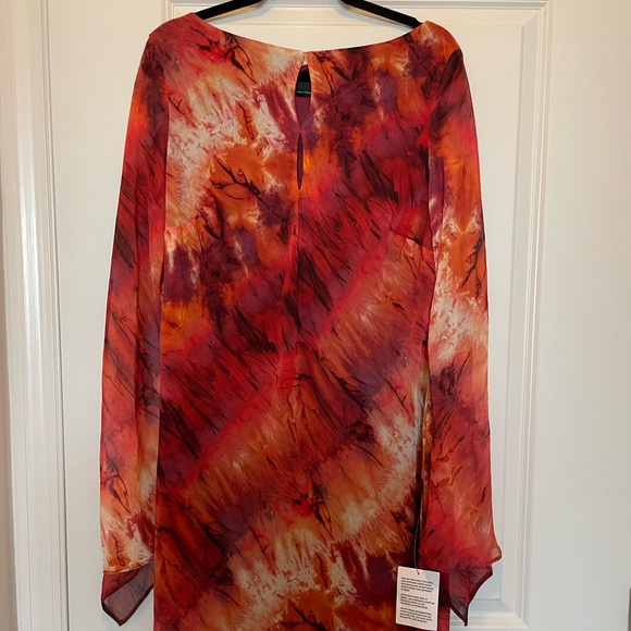 ASOS Red and Orange Tie-Dye Long Sleeve Chiffon Mini Dress - Picture 1 of 10
